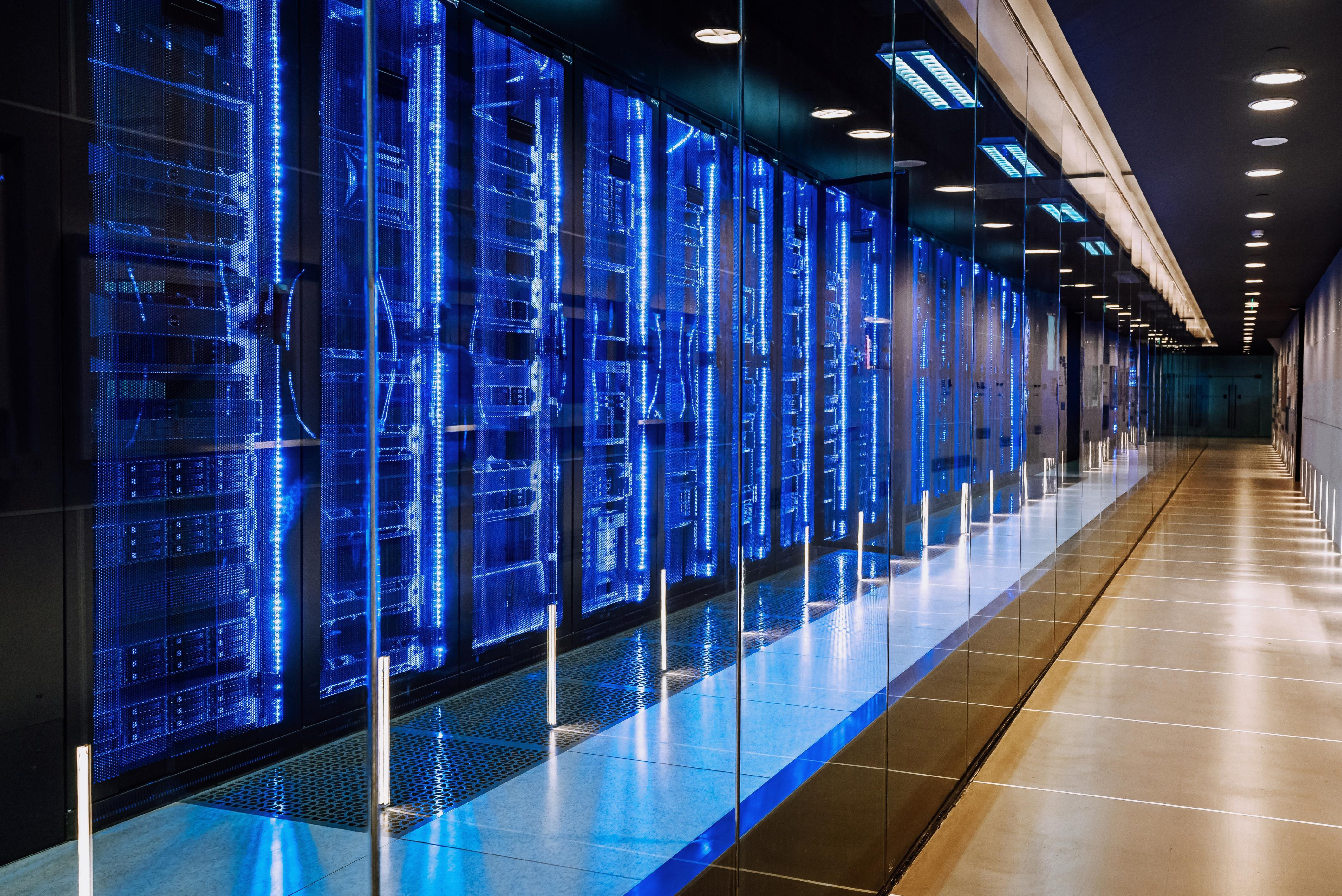 Data center networking room with server infrastructure